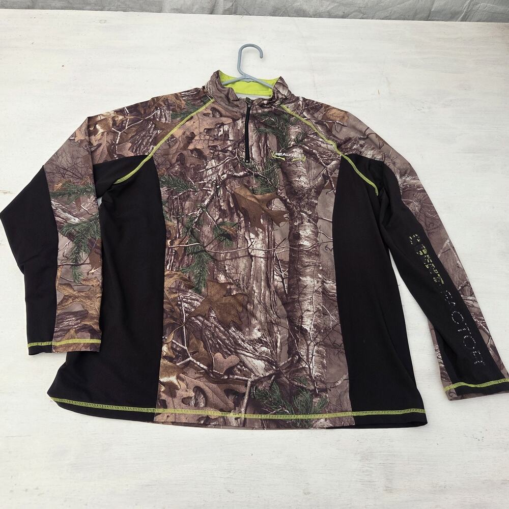 Realtree 1/4 Zip Shirt Mens L Camo Scent-Factor Hunting Long Sleeve